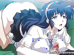 Anime girl's slimy breast with explosive orgasm